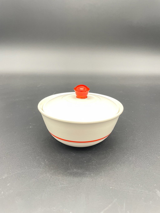 Villeroy & Boch Dresden – Antike Deckeldose mit rotem Knauf, um 1900