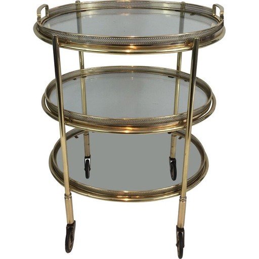 Petite table ovale roulante en laiton avec 3 plateaux amovibles 1940