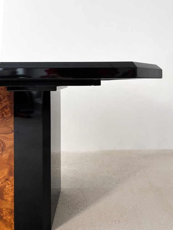 Image 1 of Large Extendable Vintage Dining Table From Italy, Glossy Lacquered | Root Wood Base | "Jean-Claude Mahey"