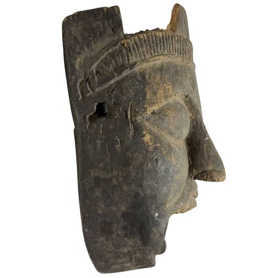 Antieke Afrikaanse houten masker wanddecoratie met open mond en rituele uitstraling – Beeldhouwkunst, Wood (photo 4 of 6)