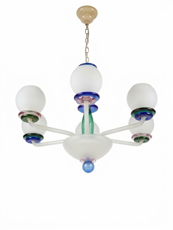 Lampadario italiano in vetro di Murano, anni '60, Metallo, Bianco, Postmodern (foto 3 di 15)