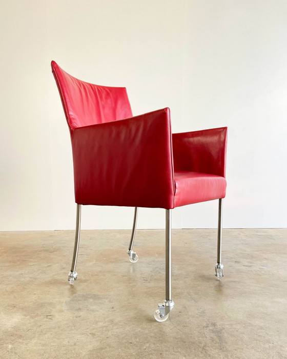 Image 1 of 6x Bert Plantagie Arc Eetkamerstoel Rood Met Wieltjes