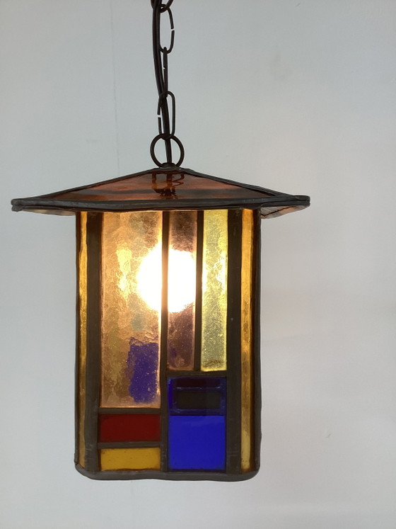 Image 1 of Lampe en vitrail Art Déco de l'école d'Amsterdam, années 1920