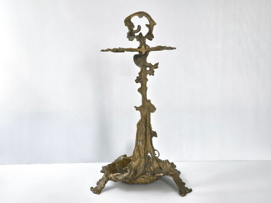 Image 1 of Vintage 1950s Hunting Scene Umbrella Stand in Gilded Brass
