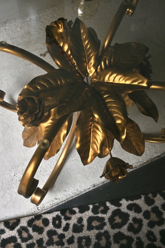Image 1 of Coffee table with gilded metal flowers in the style of Hans Kögl