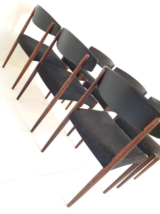 6 Chaises Vintage Danoises Palissandre Skai Noir Et Tissu – Chaises de salle à manger, Wood (photo 9 of 15)