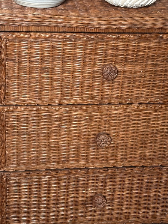 Image 1 of Cassettiera vintage in rattan | stile boho | Fasciatoio a 3 cassetti