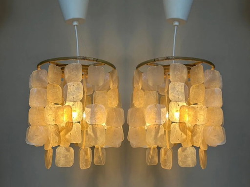 Lot de 2 lampes suspendues Capiz Shell Perle de coquillage Cadre en bambou Câblage blanc
