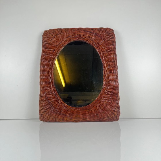 Image 1 of Petit Miroir en osier tressé, 1960