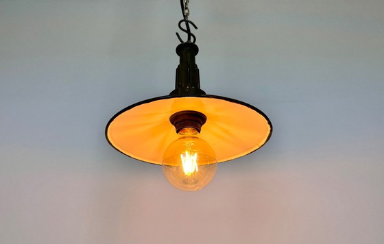 Image 1 of Industrial Petrol Enamel Military Pendant Lamp with Cast Aluminium Top, 1960s