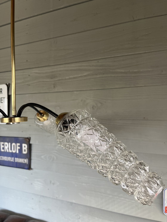 Image 1 of Vintage mid century kroonluchter met 3 kristalglazen lampen 