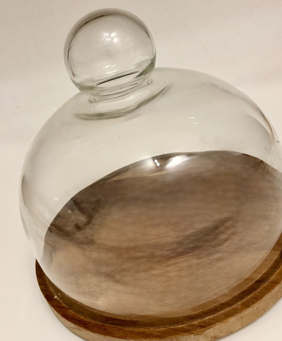 Image 1 of Glass cloche with wooden tray
