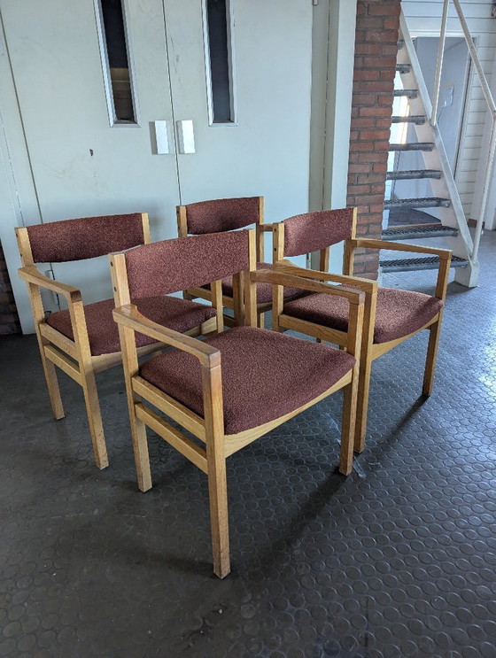 Image 1 of 4 Danish vintage chairs, oak & boucle fabric