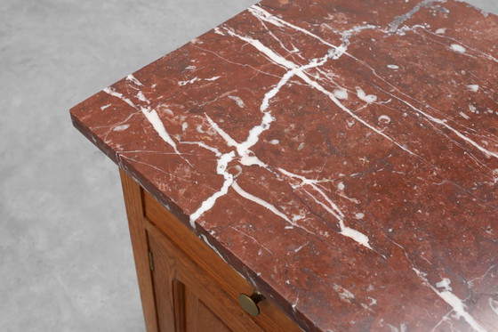 Image 1 of Pair of French Art Deco Nightstands in oak with marble tops, 1930s 