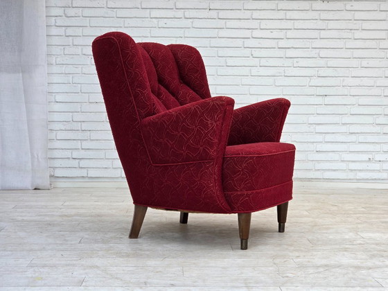 Image 1 of Anni '60, poltrona danese, tessuto originale rosso per mobili.