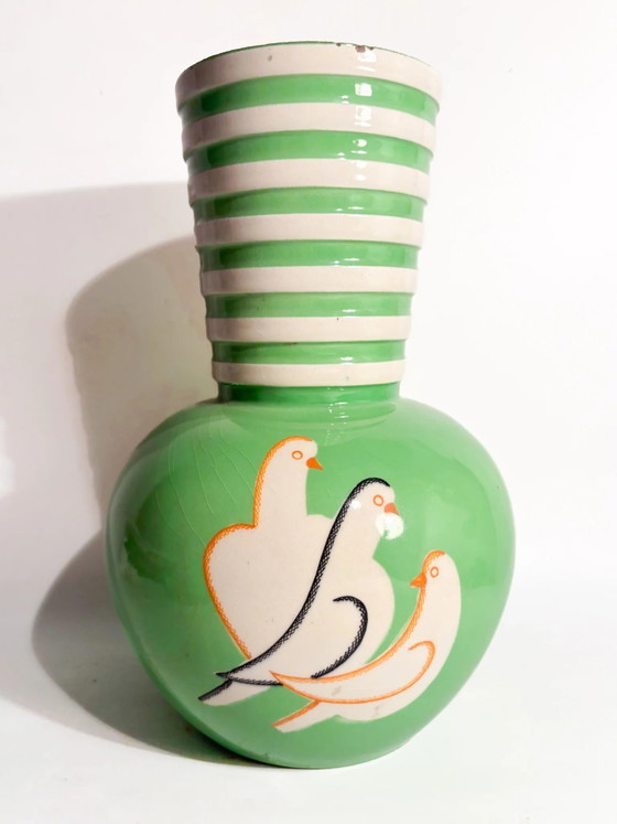 Vase sphérique en céramique verte Pucci Umbertide vintage des années 1940 avec bord évasé (photo 2 of 13)