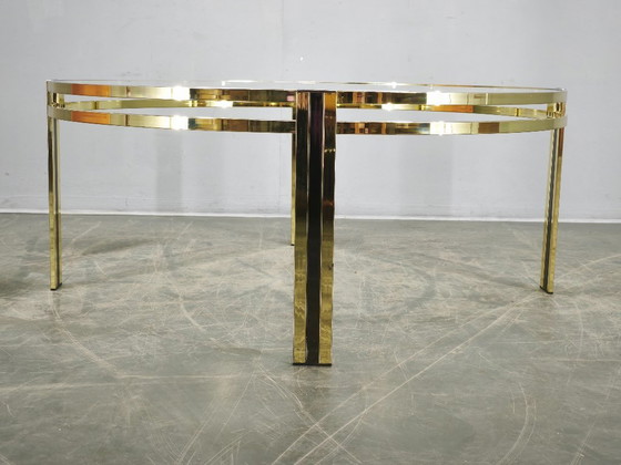 Image 1 of Italian Brass and Glass Round Coffee Table, 1970s