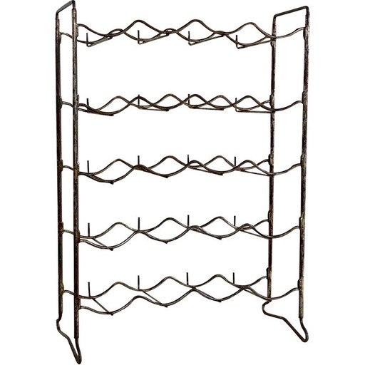 Vintage bottle rack in patinated steel, 1950