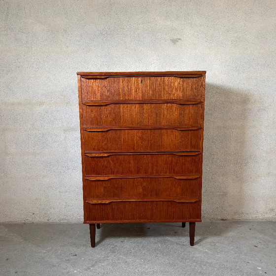 Image 1 of Danish Teak Chest of Drawers with 6 Drawers — Vintage
