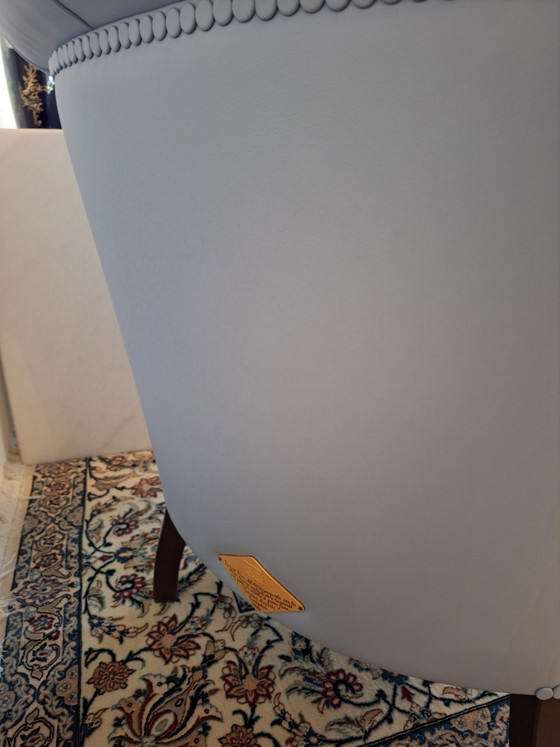 Poltrona Frau: 2 Sessel und 1 Hocker, Leder, Holz, Blau (Foto 6 von 6)