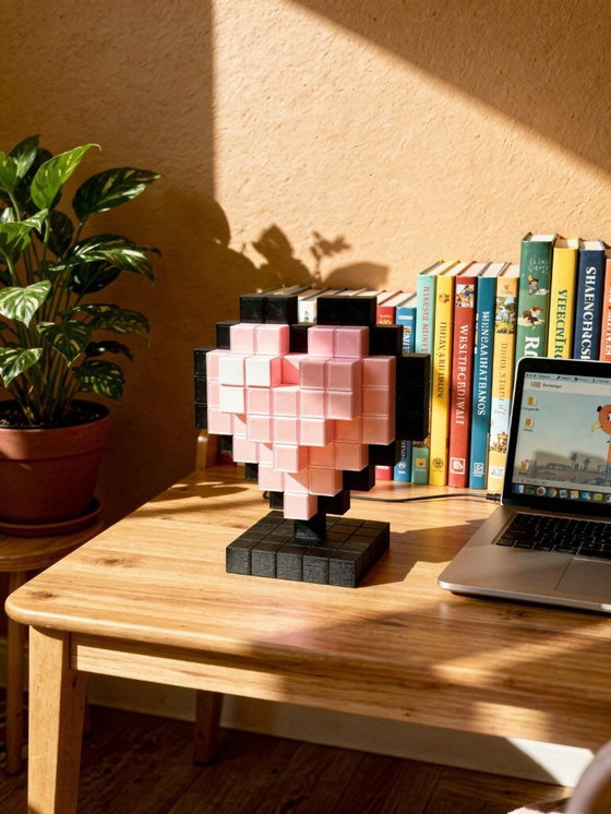 Image 1 of 3D Printed Pink Pixel Heart – Retro Gamer Desk Decor