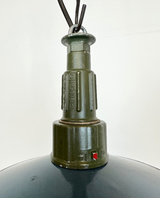 Image 1 of Industrial Blue Enamel Military Pendant Lamp with Cast Aluminium Top, 1960