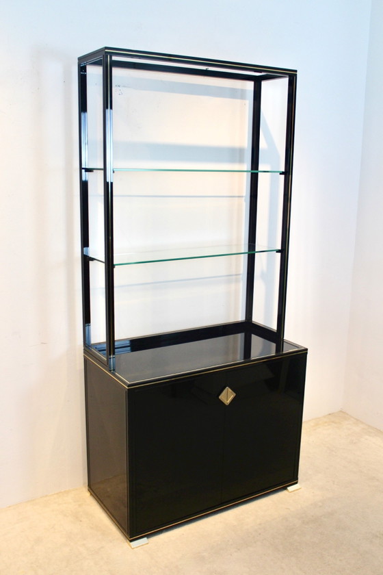 Pierre Vandel Paris Meuble français laqué noir avec étagères de présentation, Vaisseliers, Or, Verre, Doré (photo 3 sur 10)
