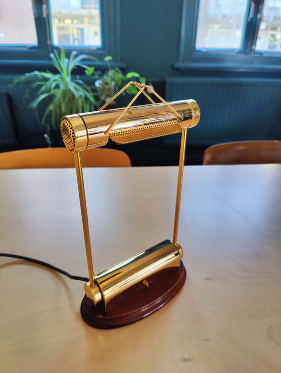 Image 1 of Trapezio banker's lamp by Cattaneo from the 1970s in brass, Italy