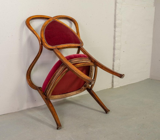 Image 1 of Red Velvet Heartshaped Wooden Vintage Design Side Chairs. Set of 2. 1950s.