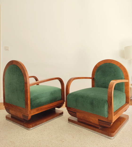 Image 1 of Pair of art deco armchairs