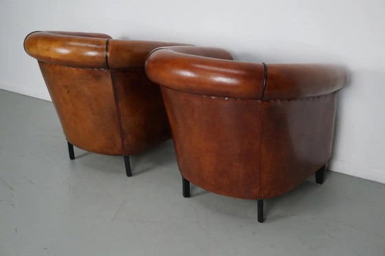 Image 1 of Vintage Nederlandse cognackleurige leren clubfauteuils, set van 2