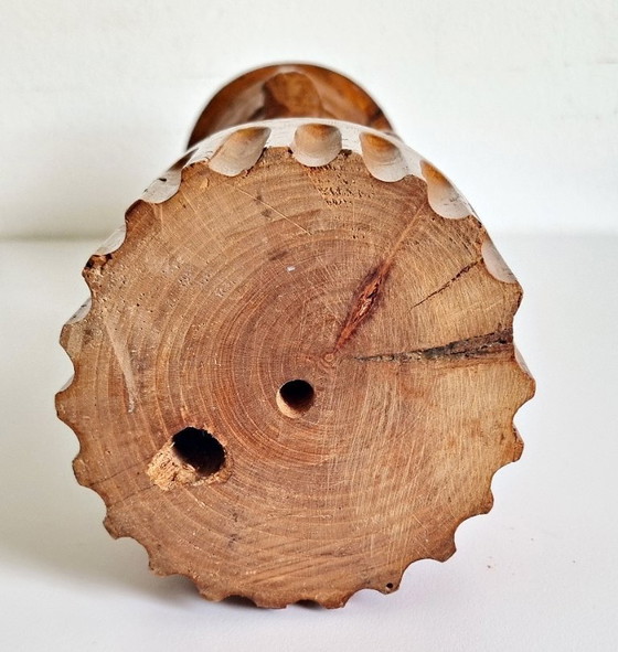 Image 1 of Folk art wooden sculpture lamp with crackled glass