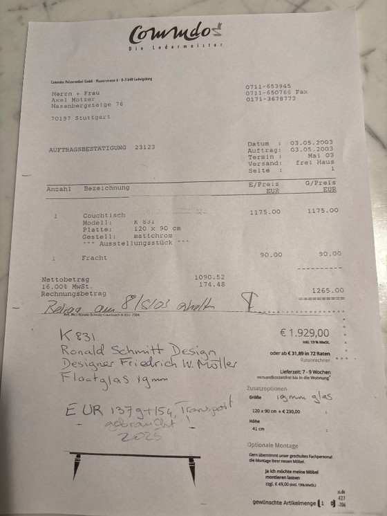 Image 1 of Table en verre K831 R.Schmitt Design