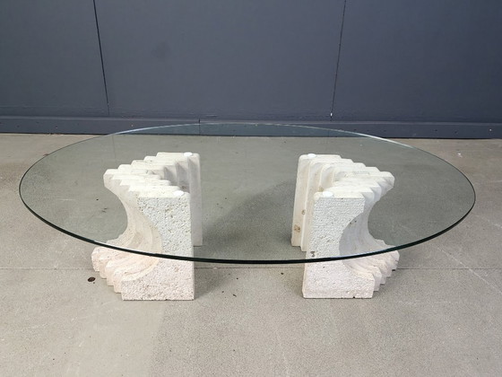 Image 1 of Vintage travertine coffee table Italy , 1970s
