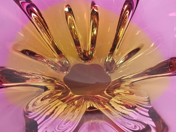 Image 1 of Egermann - Böhmisch - Friedrich Egermann - Vase - mundgeblasen - orange/lila - 1960er Jahre