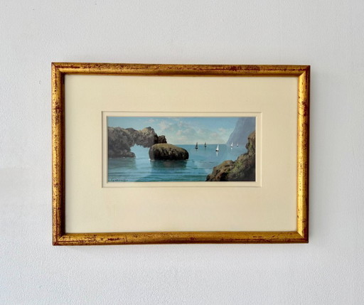 Vintage Seascape Painting with Gold Frame