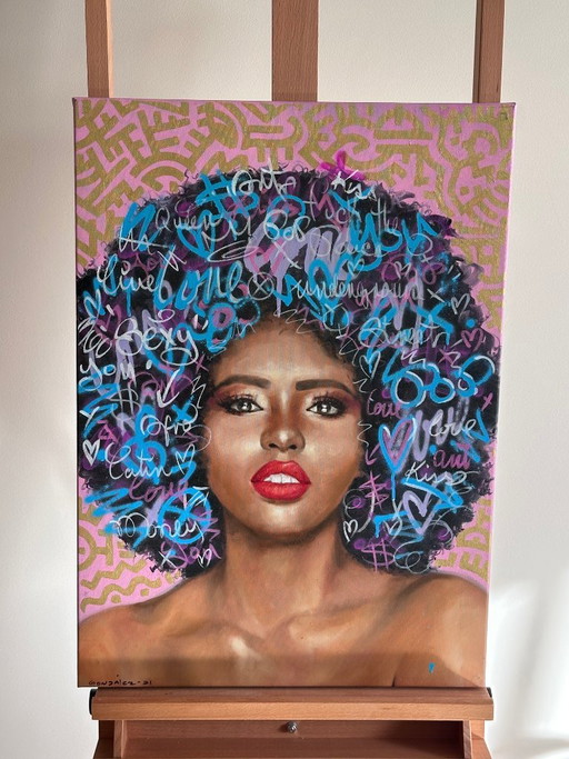Yadiel Gonzalez Gemälde Afro Frau