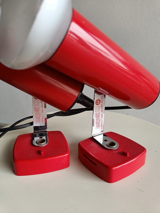 Image 1 of Coppia di faretti regolabili Targetti Sankey rossi da parete/soffitto, Italia, anni '70