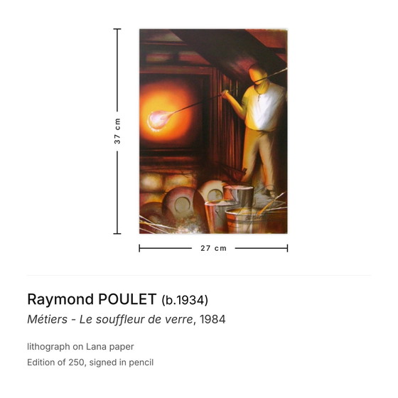 Image 1 of Raymond POULET Trades - De glasblazer, gesigneerde lithografie, 1984