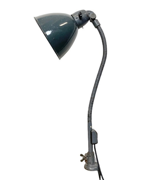 Industrielle graue Emaille-Schreibtischlampe mit Schwanenhals von Siemens, 1950er Jahre