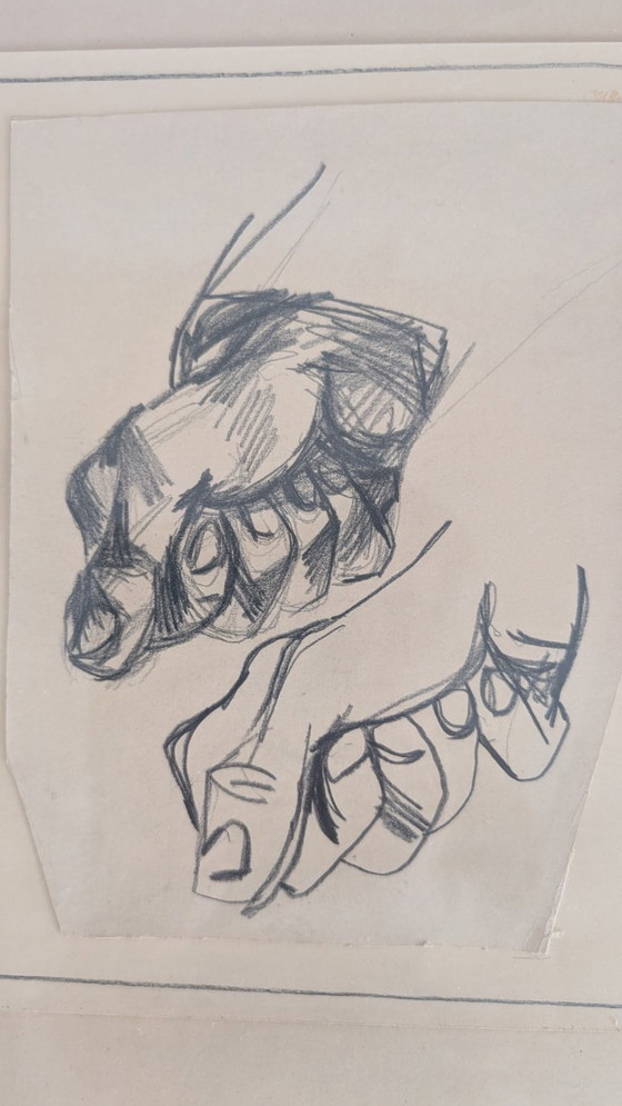 Image 1 of Unieke set Pierre van Soest - Groot schilderij (88x114 cm) + 3 originele voorstudies