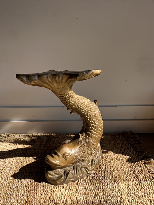 Brass Koi Fish Dolphin Side Table Stool Mid Century