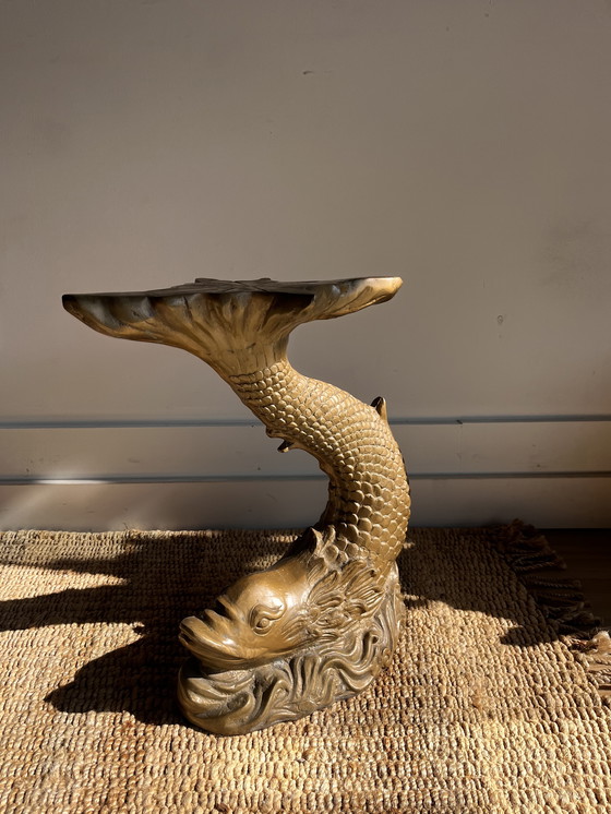 Image 1 of Brass Koi Fish Dolphin Side Table Stool Mid Century