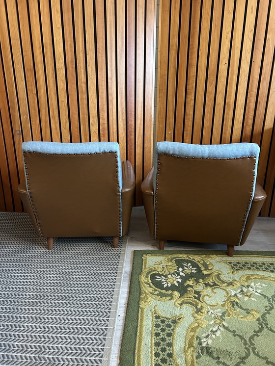 Image 1 of Set van 2 vintage fauteuils jaren ’50/’60 – stof & skai