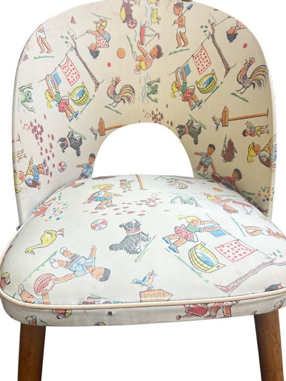 Image 1 of Sedia retrò per bambini nella tipica forma degli anni '50 con motivo scolastico, made in Germany
