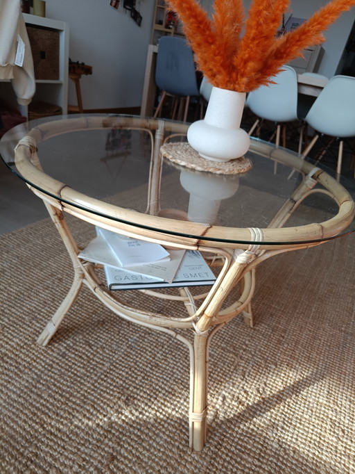Table basse vintage en rotin