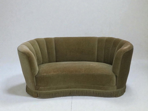 1960s, Danish 2-seater "Banana" sofa, original green furniture velour.