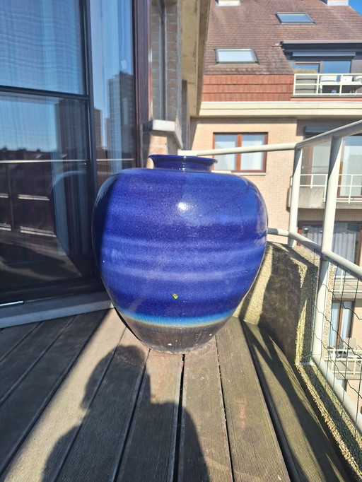 2 Blue, Glazed Pots