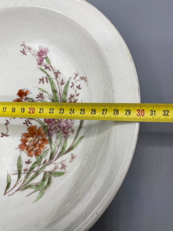 Grand bol ancien en faïence, décor d'œillets et de fleurs sauvages – Vaisselle (photo 4 of 4)