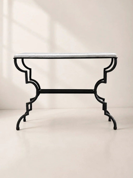 Neoclassicistische consoletafel van gesmeed ijzer, Italië, jaren 1950. (photo 5 of 6)